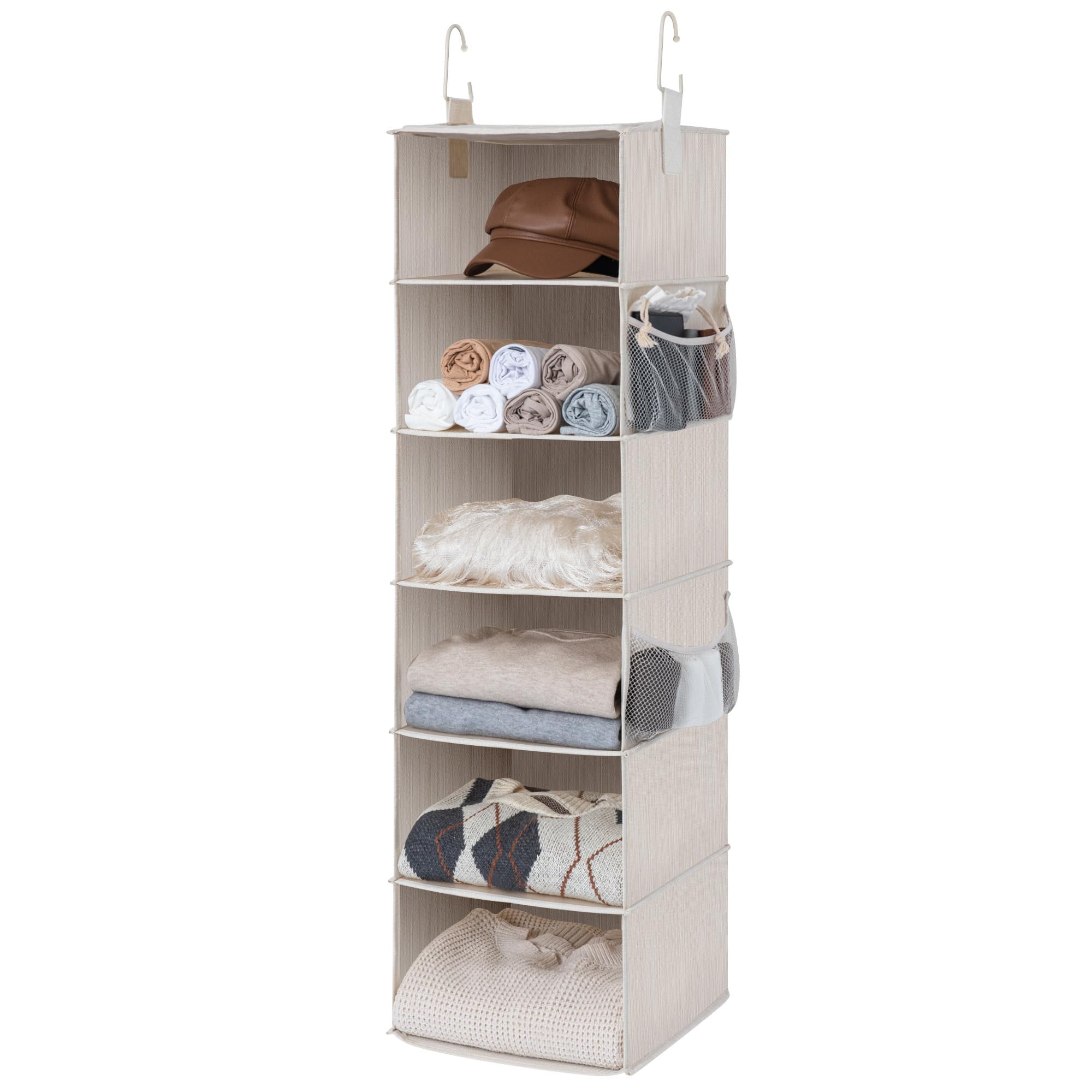 Photo 1 of StorageWorks 6-Shelf Hanging Closet Organizer, Hanging Shelves for Closet, Fabric, Mixing of Beige, White & Ivory, 12" D x 12" W x 47 1?2" H