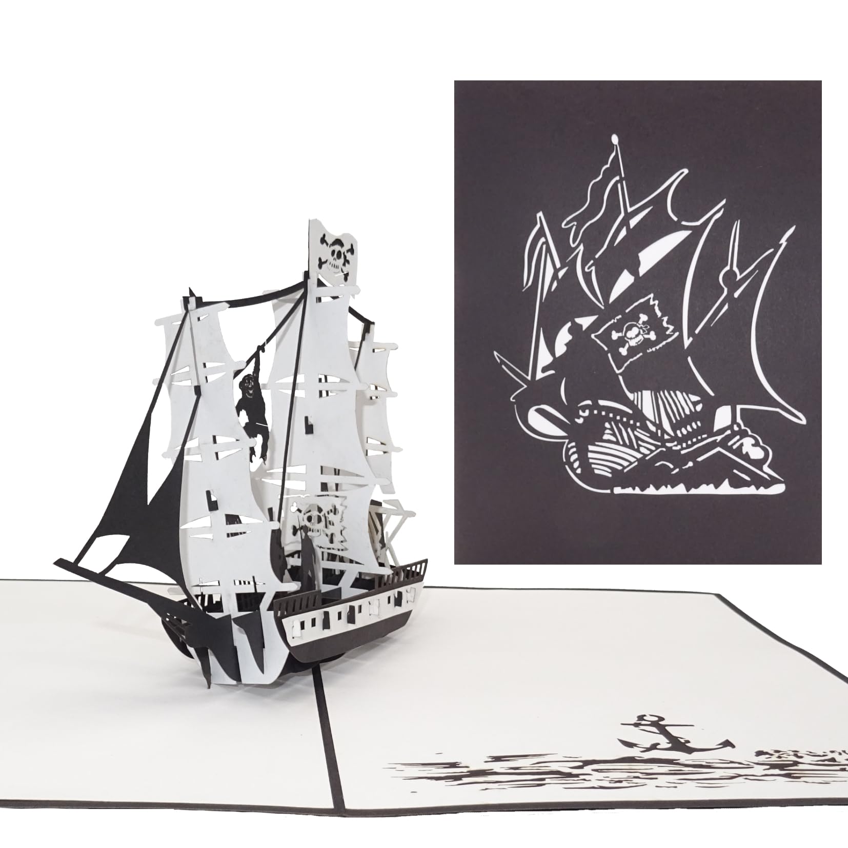 Pop-Up Card Pirate Ship - 3D Birthday Card & Invitation Card with Pirate Ship Model - for Children's Birthday Parties and Gift Wrapping, Invitation for Pirate Party & Greeting Card
