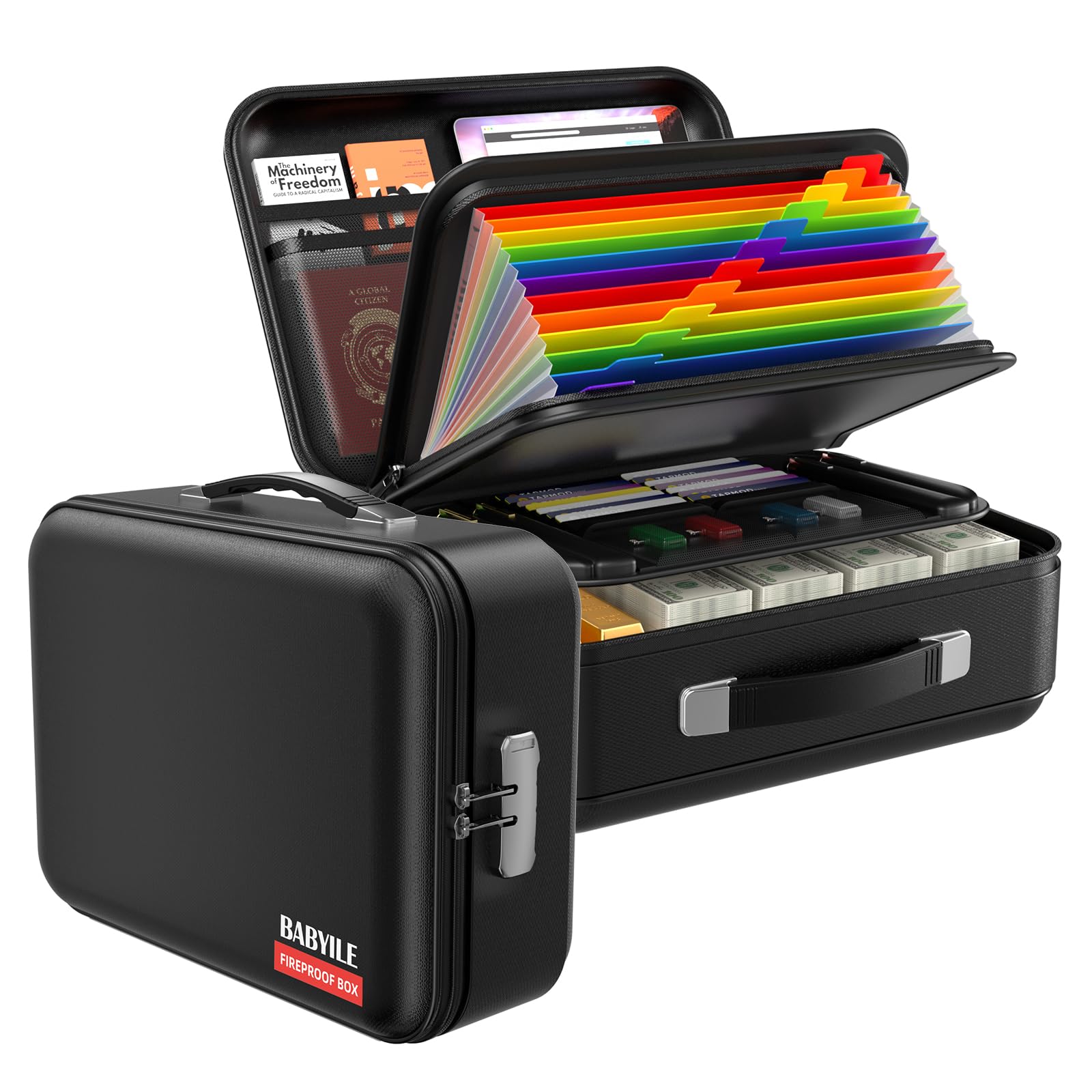 BABYILE Fireproof Document Box, Hard-Shell Case Fireproof File ...