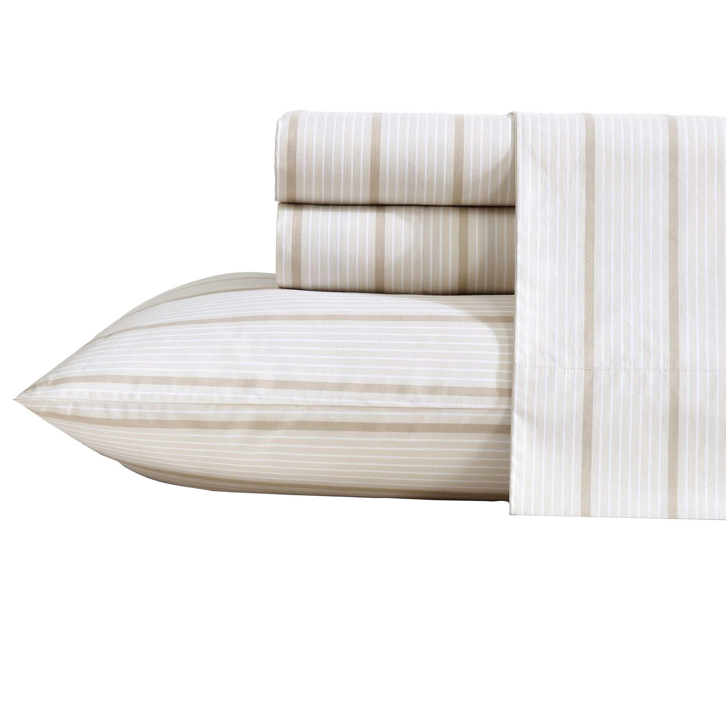 Photo 1 of Nautica - Twin XL Sheets, Premium Cotton Percale Bedding Set, Striped Home Decor, Oeko-Tex Certified (Merrick Stripe Beige, Twin XL)