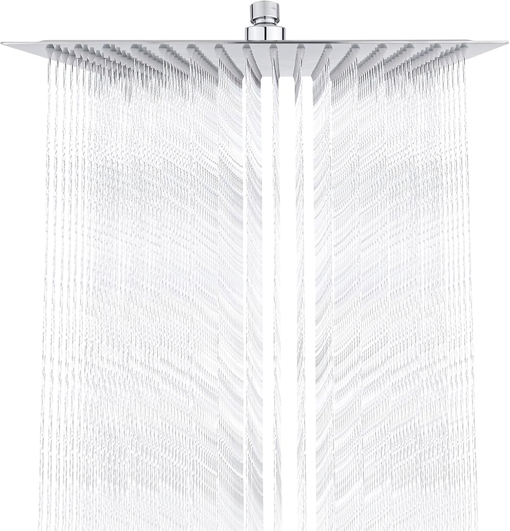 GRIFEMA 12 Inch Rain Shower Head Square High-Pressure 304 Stainless Steel Chrome