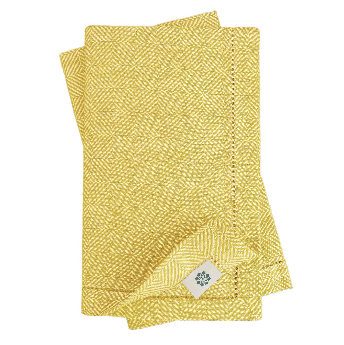 Linen & Cotton Set of 4 Hemstitched Napkins SCANDI - 17.6'' x 17.6'' (44cm x 44cm), 100% Linen (Mustard)