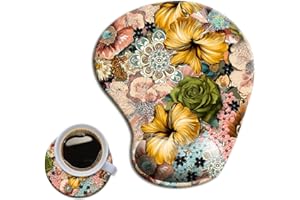 HOPONY Gel Wrist Rest Mouse Pad-Ergonomic Office Mousepad with Wrist Support-Non-Slip,Design Desk Accessories Mat for Home&Game Decor Boho Floral