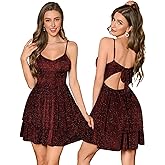 Bbonlinedress Women Sparkly Homecoming Dress for Teens Short Cocktail Prom Glitter Night Club Tie Back Spaghetti Straps Dress