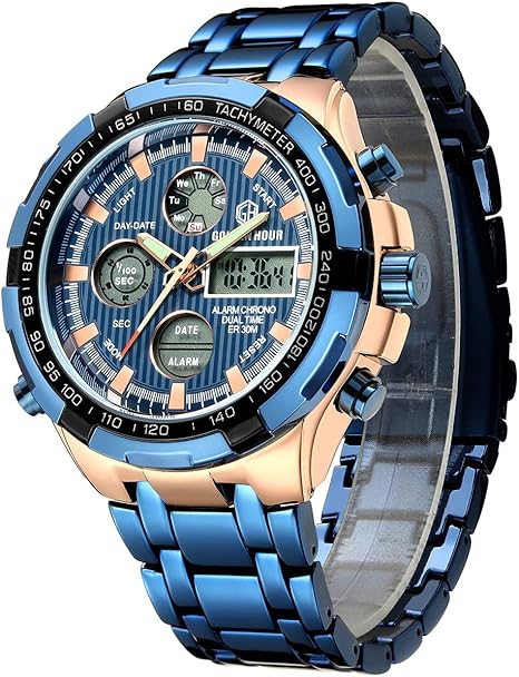 Amazon.com: GOLDEN HOUR Luxury Stainless Steel Analog Digital Watches