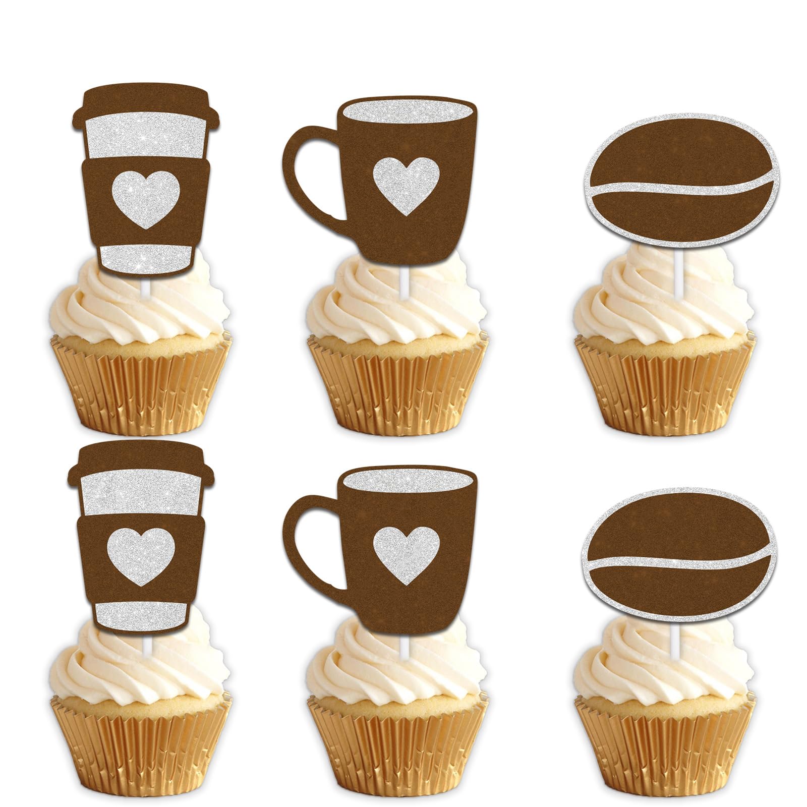 Photo 1 of 18pcs Brown Glitter Dessert Cupcake Topper Pick for Drink Food Kitchen Coffee Bean Portable Coffee Theme Decor Supplies Men Boys Women Girls Happy Birthday Decorations