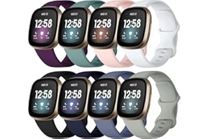 Lerobo Compatible with Fitbit Sense Bands/Fitbit Versa 3 Band/Fitbit Versa 4 Bands for Women/Fitbit Sense 2 Band Women,8 Pack Soft Sport Wristbands Replacement Strap for Fitbit Sense Smart Watch,Small