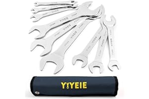 YIYEIE 9Pc. Super-Thin Open End Wrench Set, Metric 5.5, 7, 8, 9, 10, 11, 12, 13, 14, 15, 16, 17, 19, 21, 22, 23, 24, 27 mm, CR-V Steel, Ultra-Slim Flat Wrench Set with Roll-up Pouch