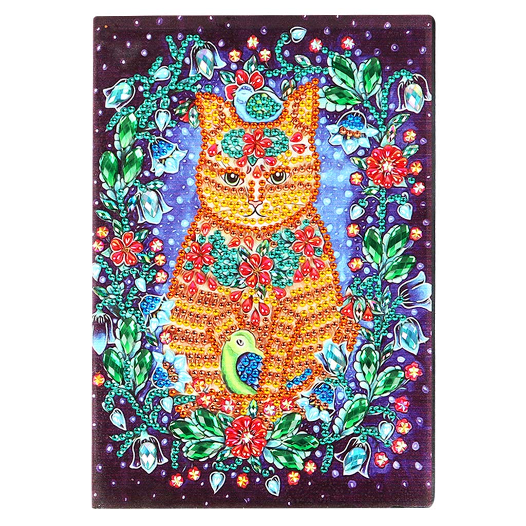DCIDBEI Diamond Painting Notebooks A5 Blank Cat Writing Journal Notebook with DIY 5D Diamond Painting Art Sketch Book Leather Cover Daily Sketchbook Diary Kids Birthday Gifts 50 Sheets 120 Pages