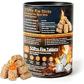 DDY Fire Starters 70 Pack - Waterproof Odorless Natural Firestarter Sticks &amp; Wax Tablets, 8-10 Min Burn, One Match Light for Grill, Charcoal, Fire Pit, Fireplace, Campfire &amp; Wood Stove