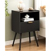 JOONEE Black Nightstand,Modern Bedside Table with Storage Drawer and Open Wood Shelf, for Living Room, Bedroom and Small Spaces, Accent Night Stand with Solid Wood Legs, Easy Assembly,Classic Black