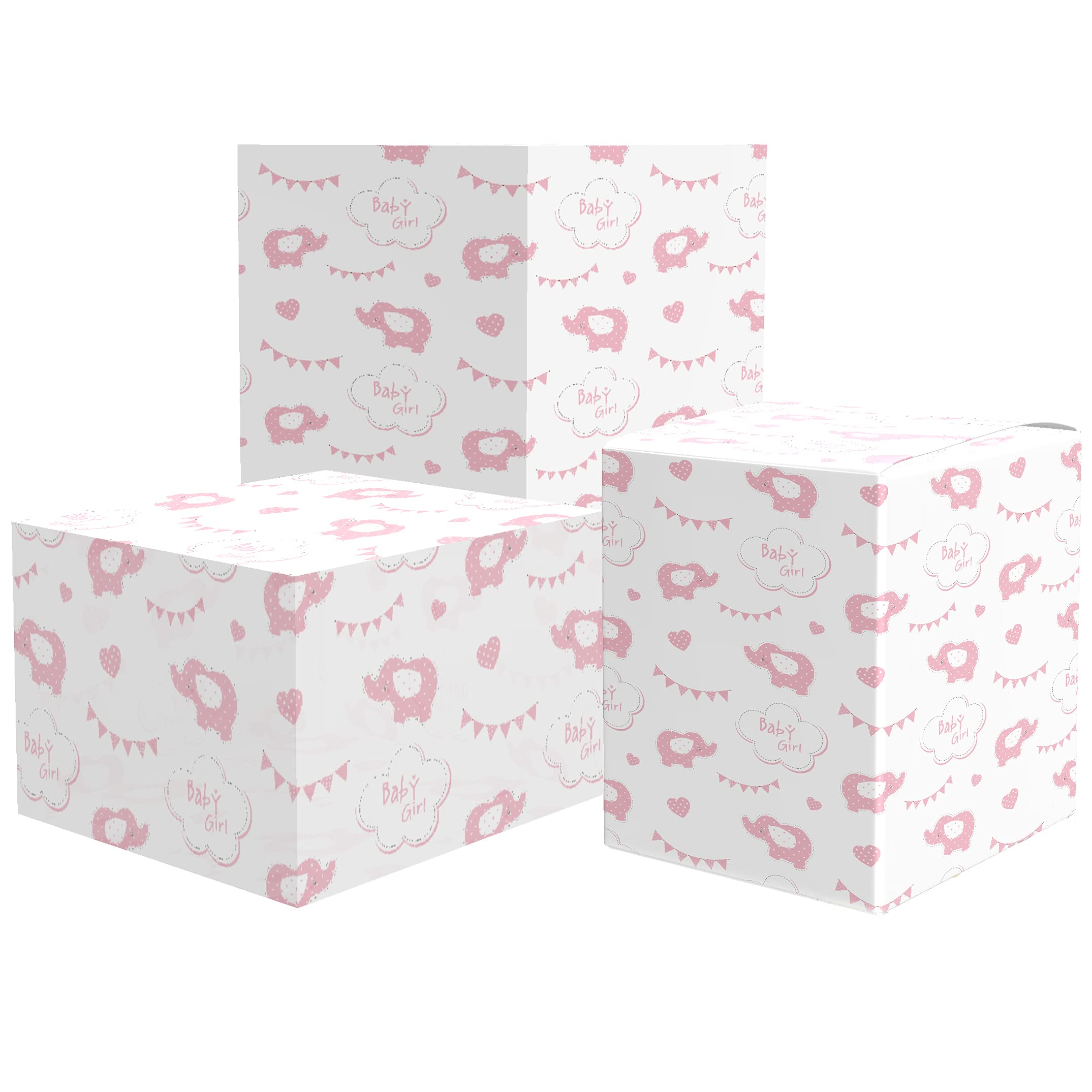 Pink Elephant New Baby girl Gift Wrapping Paper for presents or Baby Shower Wrapping paper 6 Sheets & 10 Gift Tags 2 designs 3 of each supplied and 5 of each gift tag Pale Pink