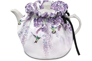 Freewander Purple Flowers Hummingbirds, Insulated Kettle Cover Teapot Cozy Tea Cosy Kitchen Tea Pot Dust Cover Breakfast Pot Cover Teapots Warmer Cover with Elastic Band