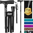Vive Folding Cane - Foldable Walking Cane for Men, Women - Fold-up, Collapsible, Lightweight, Adjustable, Portable Hand Walking Stick - Balancing Mobility Aid - Comfortable Ergonomic Handle