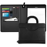 POPRUN PU Leather Padfolio Portfolio with Handle, 50 Sheet Notepad, Black | Letter Size, PU Leather, Handle, 50 Sheet Notepad, Tablet Sleeve, Card Slots, Business, Meetings