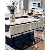 PHI VILLA Light Grey Bar Stools Set of 4, Counter Height Bar Stool Faux Leather Kitchen Bar Chairs, 24 inch Barstools with Ba