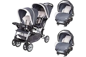 Baby Trend Sit N Stand Easy Fold Travel Double Baby Stroller and 2 Single Infant Car Seats Travel System with Safety Harnesses and Cover, Magnolia