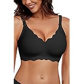 HORISUN Wireless Seamless Bras for Women No Underwire Wavy V Neck Soft Support Full Coverage Comfortable Bra