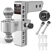 LWCH Adjustable Trailer Hitch for 2.5 Inch Receiver, 8 Inch Drop/Rise | Heavy Duty Aluminum Tow Hitch with 2 &amp; 2-5/16 IN Chrome Plated Steel Ball Mounts for Truck, 18,500 LBS GTW, 2 Anti-Theft Pins