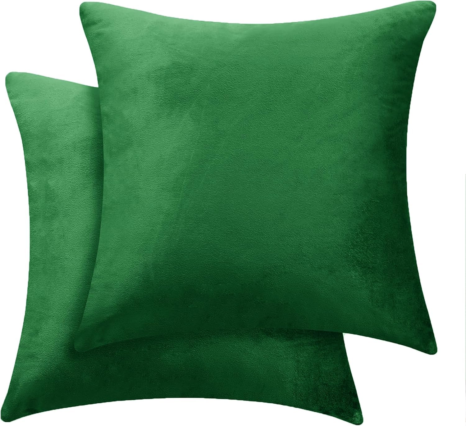 NAFAY LIVING Velvet Cushion Covers 45cm x 45cm Green Pack of 2 - Square Throw Pillowcases for Sofa Bedroom Decorative Cushion Cover with Invisible Zipper 18x18 inches