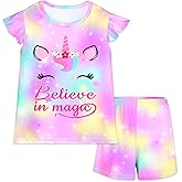 MHJY Girls Pajama Sets Toddler Sleepwear Flutter Short Sleeves Top and Shorts 2pcs Kids Pjs Set
