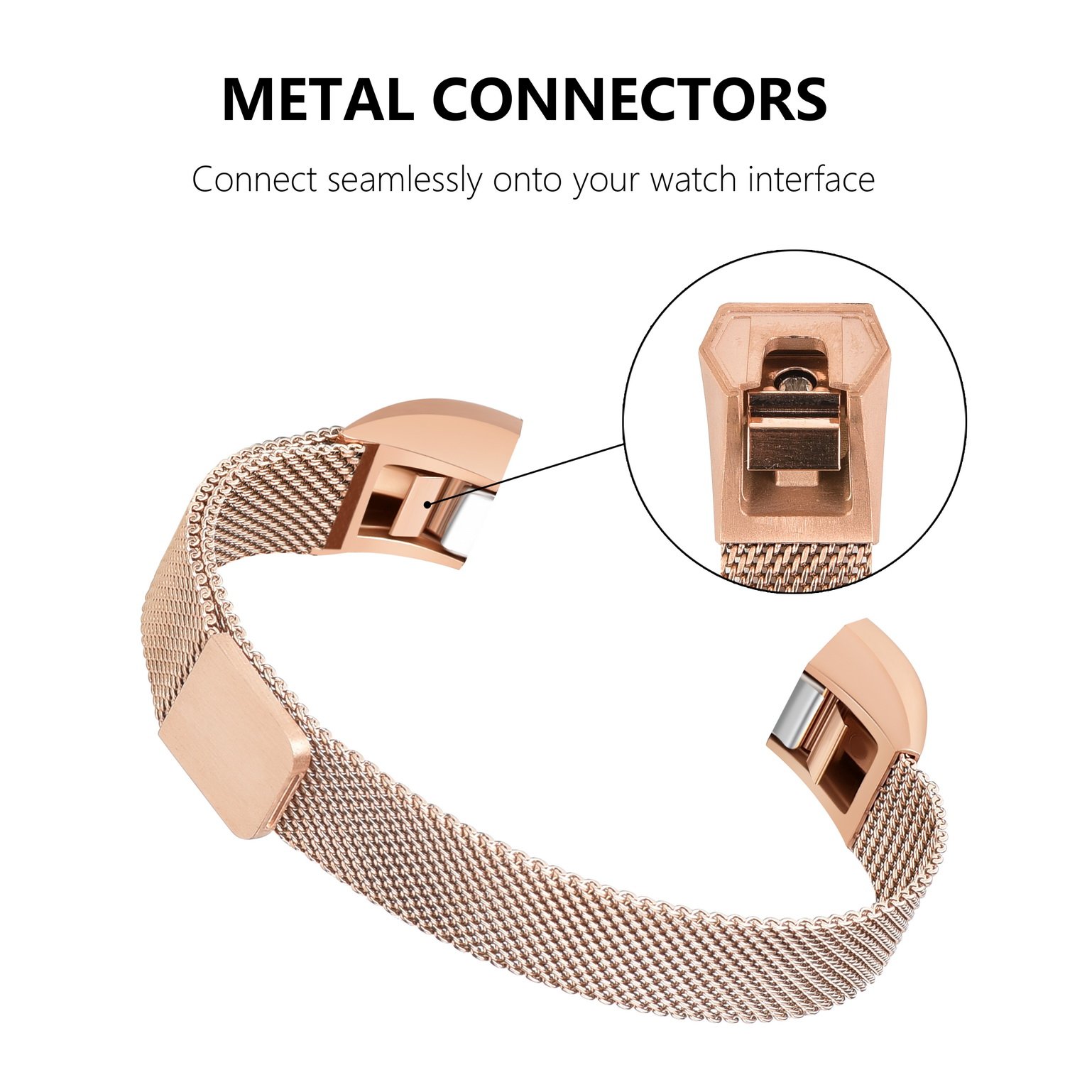 Fitbit Alta bands, MeanLove Milanese Stainless Steel Replacement Strap Bands for Fitbit Alta HR and Alta (Rose Gold, 5.5\