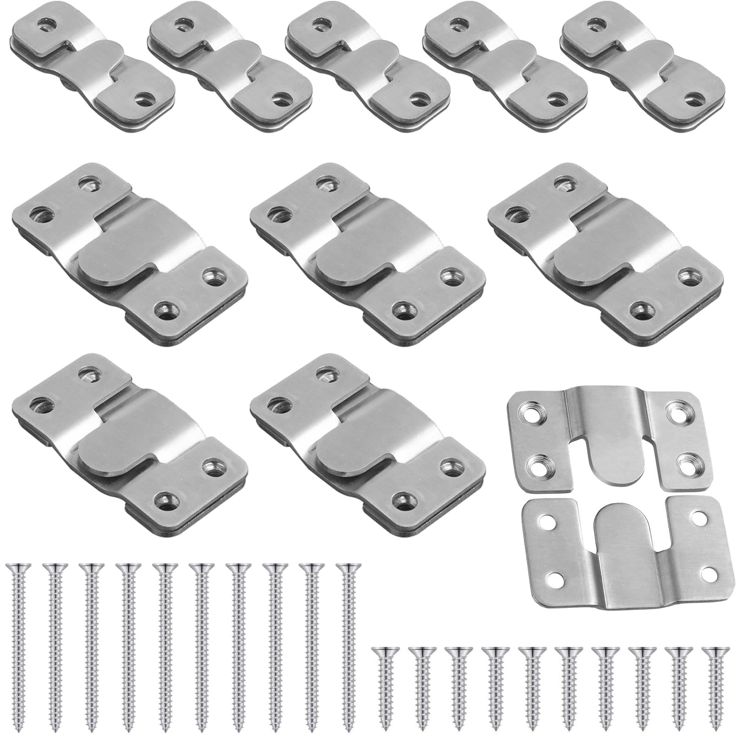 20 Pcs (10 Pairs) Furniture Flush Mount Bracket, Stainless Steel Interlocking Photo Picture Frame Cleats Z Clips, Headboard Wall Mount Hardware, Large Small Picture Hangers, Mirror Hook Matching Hook