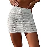 SHENHE Women's Swimsuit Beach Skirt Hollow Out Drawstring Tie Front Bikini Crochet Cover Up Skirt Sarong