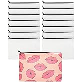 Blank Canvas Cosmetic Bags, DIY Zipper Pouch (15 Pieces)