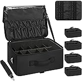 Relavel Extra Large Makeup Case Professional Cosmetic Storage Organizer Box Brush Holder with 4 Clear Set Bags & Lipstick Plate for Makeup Artists with Shoulder Strap & Adjustable Dividers