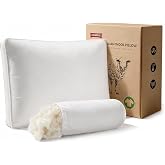 HOMBYS Natural Wool Pillow,Flat &amp;Thin Wool Pillow for Sleeping,Cotton Cover | Australian Wool, Organic Cotton Cover, Adjustable Loft, Extra Fill, Breathable Comfort For Side, Back And Stomach Sleepers