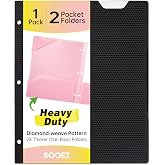 Sooez 2-Pocket Folders with Pockets, Plastic Heavy Duty, Fits 3-Ring Binder | 1 Pack Pockets Folder for 3 Ring Binder with Writable Label, Letter Size, Black