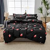 Loussiesd Red Strawberry Duvet Cover Set 3pc Kids Reversible Black Polyester