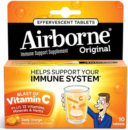 Amazon Com Airborne Zesty Orange Effervescent Tablets 10 Count 1000mg Of Vitamin C Immune Support Supplement Health Personal Care