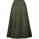 CHARTOU Womens Chic Elastic High Waisted A Line Leopard Print Pleated Shirring Midi-Long Skirt
