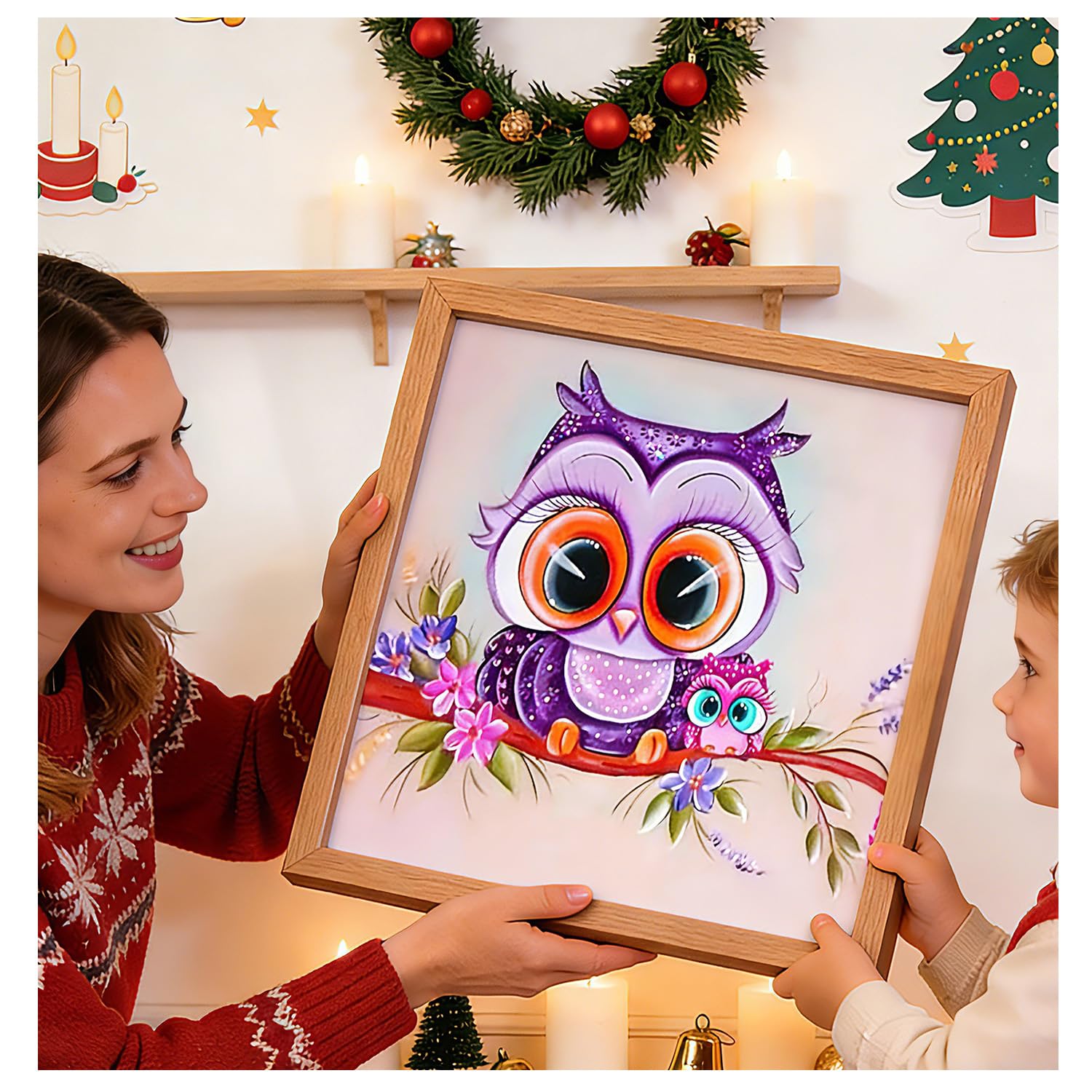 O&BTRC01 Diamond Art Kits for Kids or Adults - 5D Diamond Painting Kits for Adults or Children, Owl Gem Art for Kids Adult, Aimal Bead Diamond Art Kits Adult 30X30cm/12x12 Inch