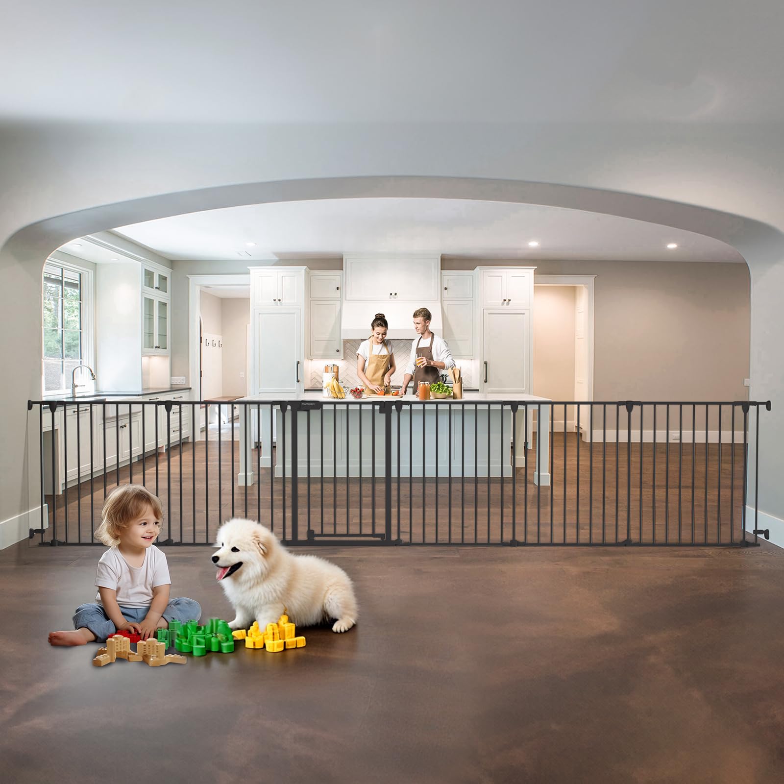 Photo 1 of 150" Extra Wide Baby Gate, Play Yard Child Safety Gate, Dog Gates with Auto-Close Door, Double Locking System for The House Doorways, Fireplace, Kitchen, 6-Panels, 30" Tall