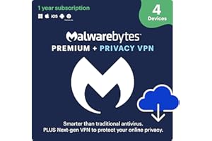 Malwarebytes Premium + Privacy VPN bundle | 1 Year, 4 Devices | Windows, Mac OS, Android, Apple iOS, Chrome [Online Code]