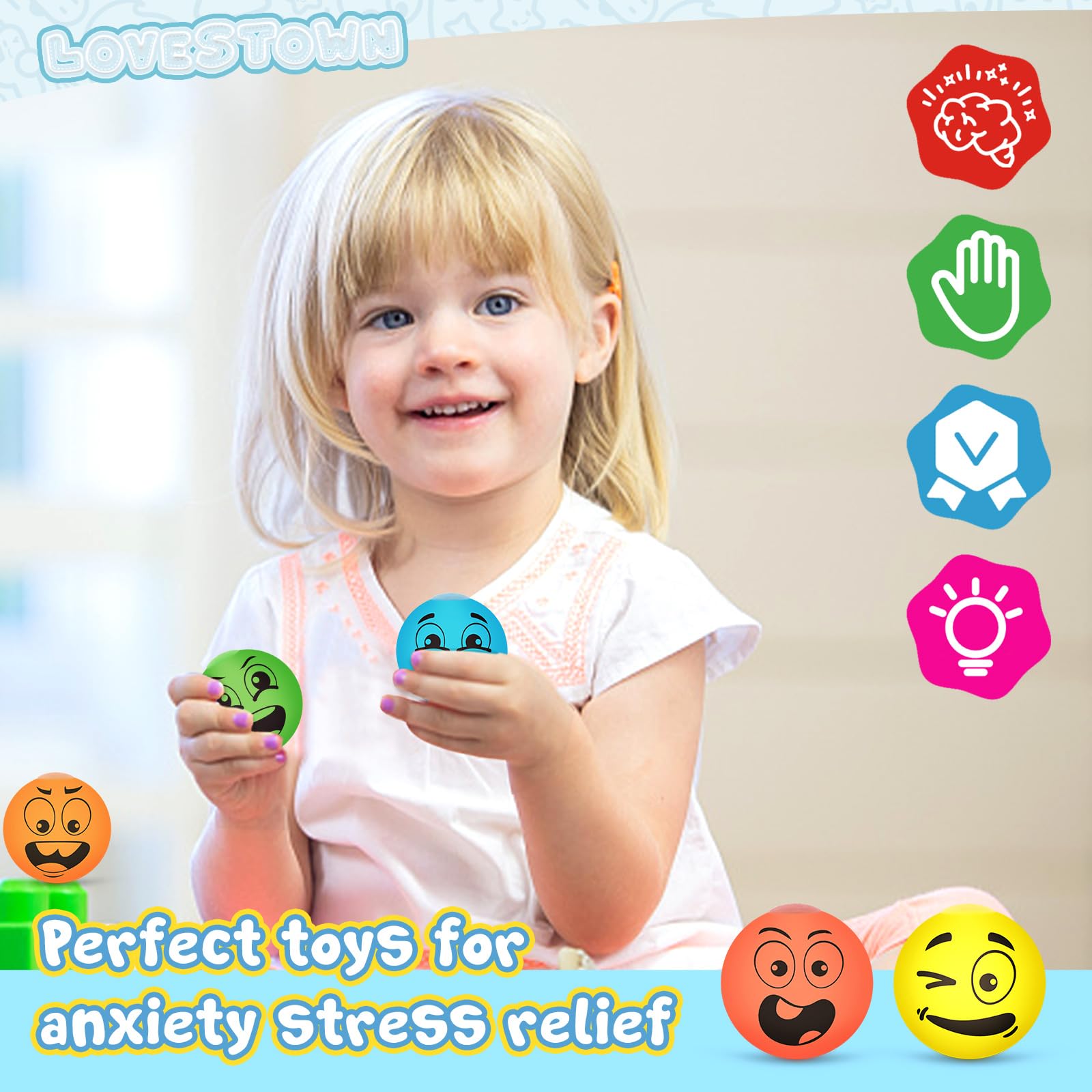 LovesTown 12PCS Emotion Dough Ball Fidget Toys, Smile Stress Balls for Kids and Adults Party Favors Classroom Prizes Anxiety Relief