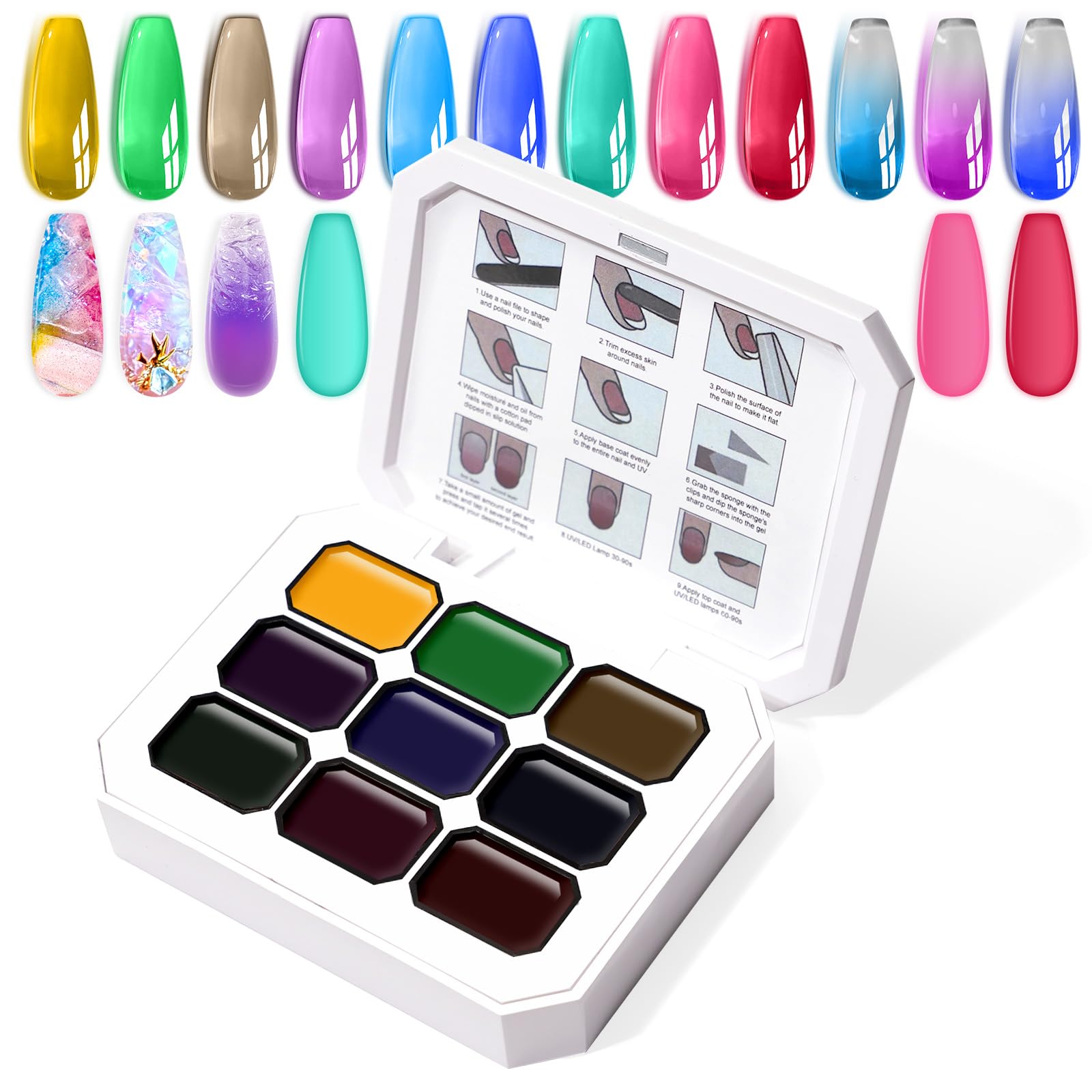 Photo 1 of U-Shinein Gradient Painting Gel, 9 Colors Ombre Gel Nail Polish Glazed Colors for Pigment Pat Aura Nails French Manicure Soak Off UV Long-lasting High-glossy Home Nail Salon Dopamine Fructose