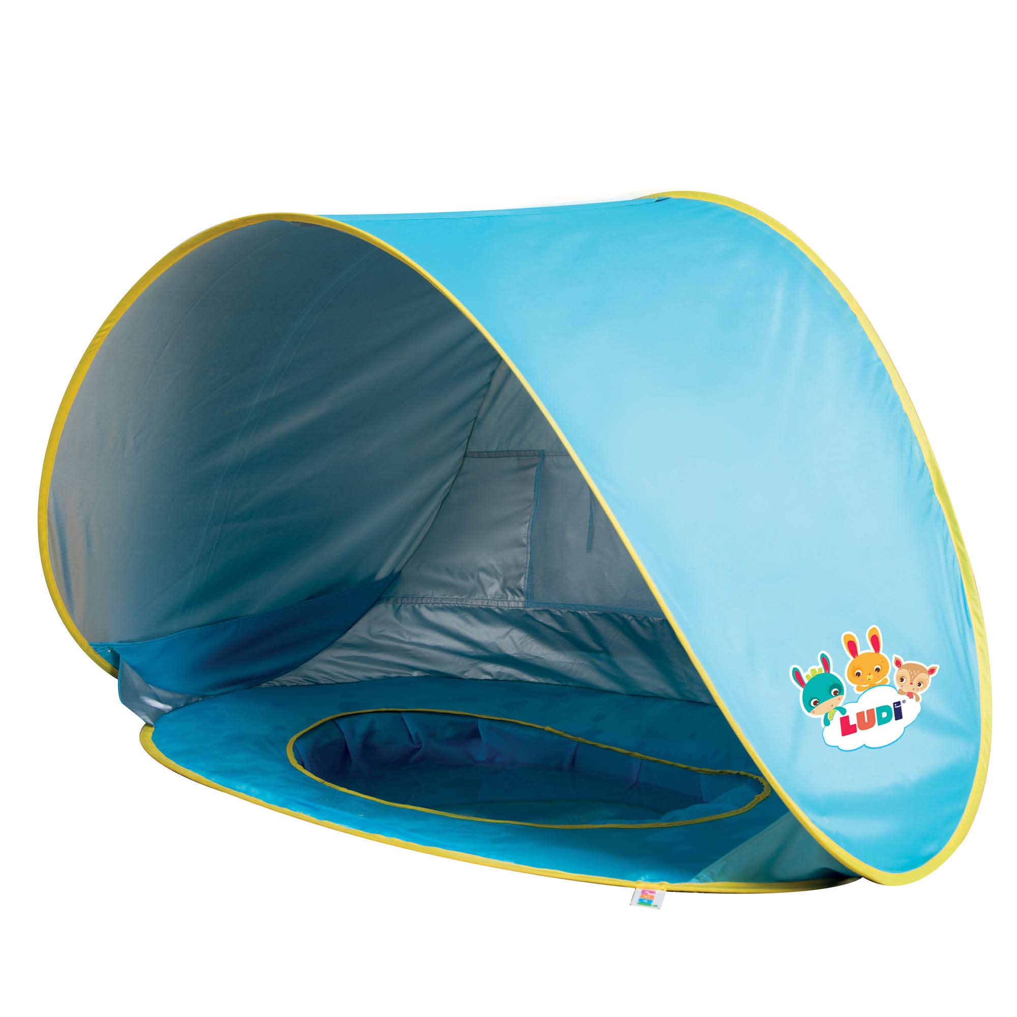 LUDI Multifunctional swimming pool | made of fabric with UV 50 protection - from birth - tent consisting of swimming pool with net, awning and towel | Beach tent