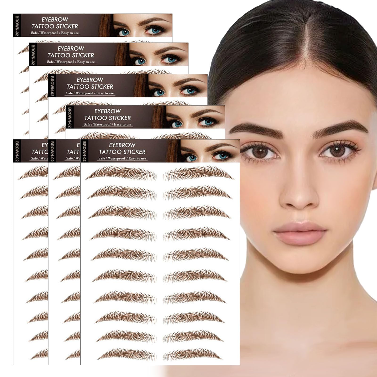 AWAVM 7Sheets/77Pairs 4D Hair-Like Tattoo Stickers Waterproof Natural Fake Eyebrow Stickers,Long Lasting Eyebrow Grooming Shaping Perfect for Women and Girls (Brown-02)