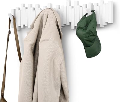 Umbra Sticks Wall-Mounted Coat Rack Rail with 8 Retractable Pegs White