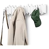 Umbra Sticks Wall-Mounted Coat Rack Rail Hook with 8 Retractable Pegs – Modern, Space-Saving Storage Organizer, White