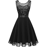 BeryLove Women's Short Prom Dresses for Teens Sleeveless Flowy A Line Wedding Guest Lace Formal Dress