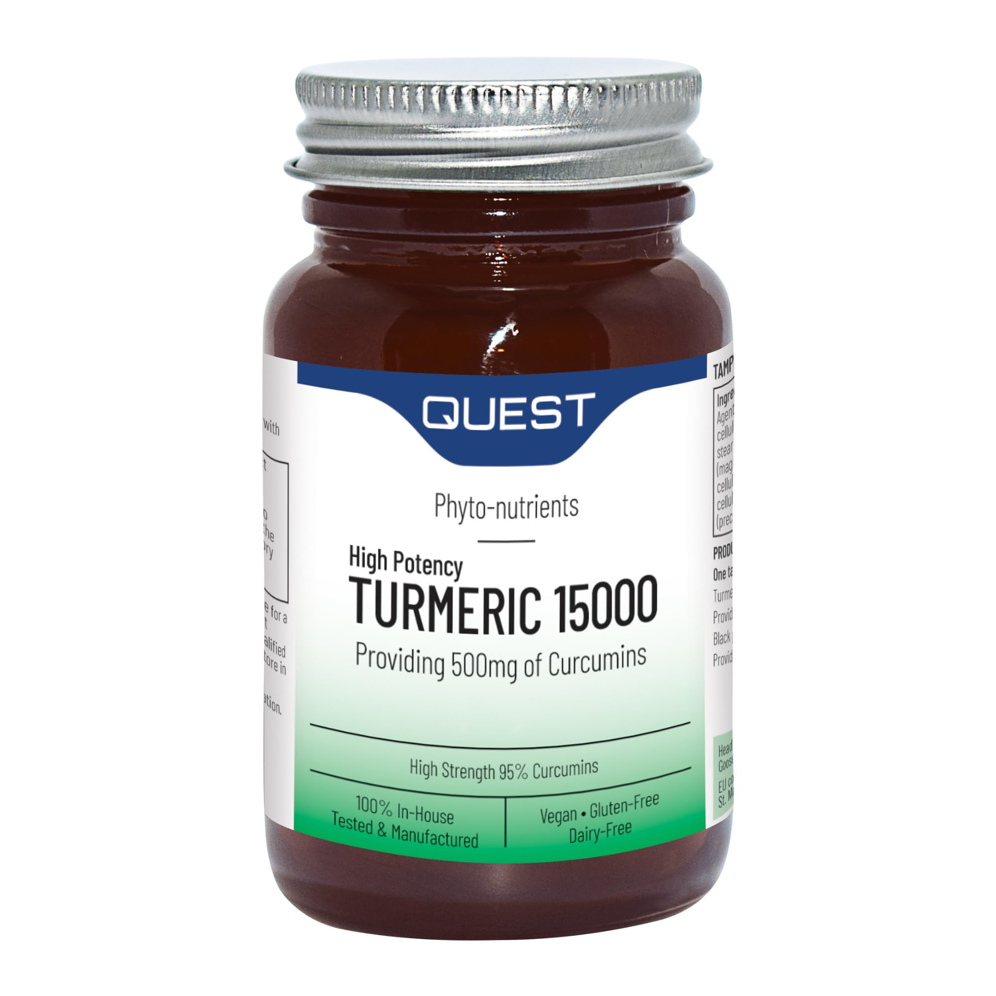 Quest - 30x Turmeric 15000 High Strength Turmeric and Black Pepper Tablets Quick Absorption Natural Joint Care Supplements Providing Total of 500mg of Curcumins. Vegan & Free from Gluten (1 Pack)