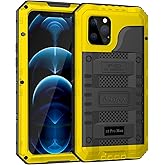 Beasyjoy Case for iPhone 12 Pro Max Waterproof, Metal Heavy Duty Case with Built in Screen Protector, Military Grade Full Body Protective Defender Rugged Phone Case 6.7 Inch(Yellow)