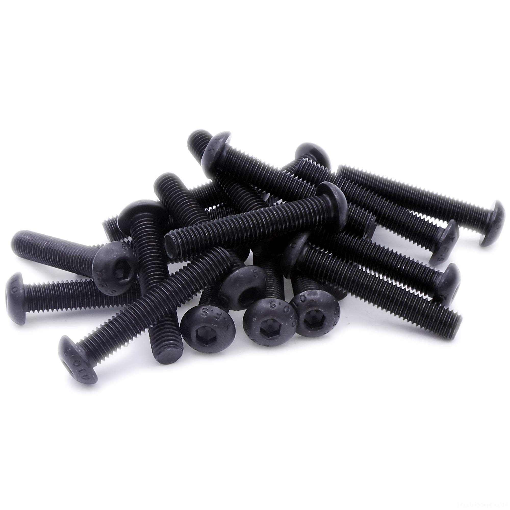 M12 (12mm x 20mm) Hex Socket Button Machine Screw (Bolt) - Black Steel (Pack of 5)