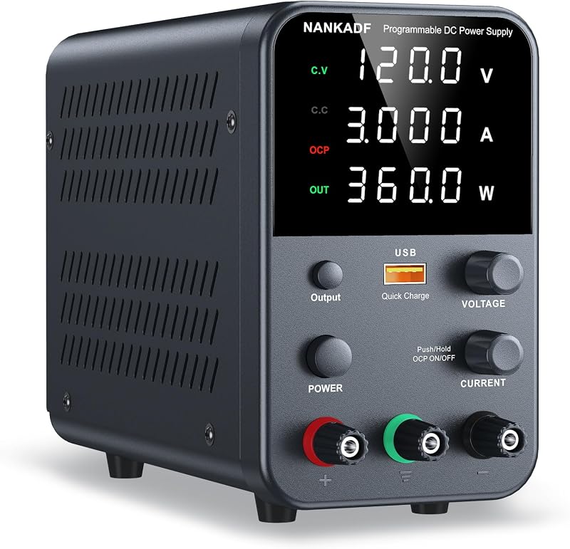 NANKADF DC Power Supply 0-120V 0-3A USB Fast Charge 18W 4-Digit Display
