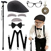 Yaliuliu Old Man Costume for Kids and Boys – 100 Days of School Costume Boys Dress Up, Grandpa Costume